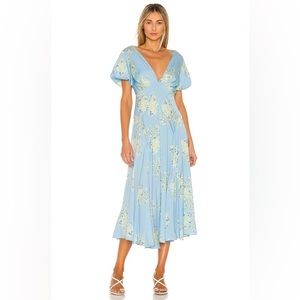 Free People Laura Printed Blue Maxi Midi Dress NWOT